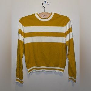 Preppy Crew-Neck Sweater, Mustard Yellow and White Stripe